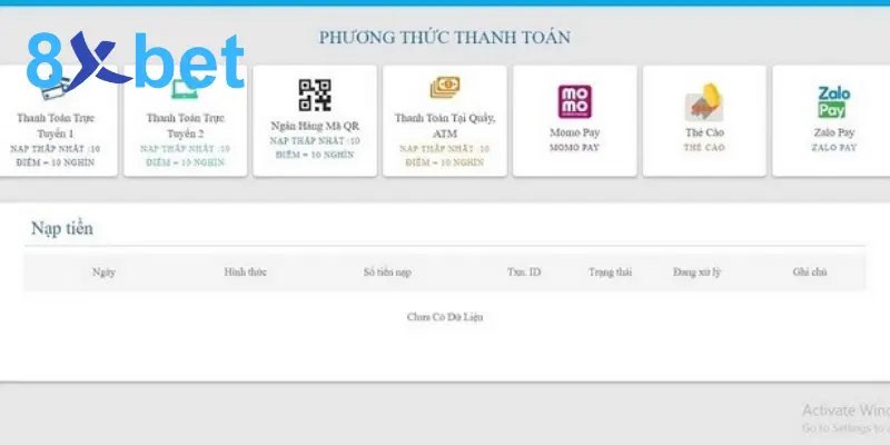 Nạp tiền 8Xbet - Hướng dẫn nạp tiền chi tiết nhất cho newbie 4 Nạp tiền qua ngân hàng